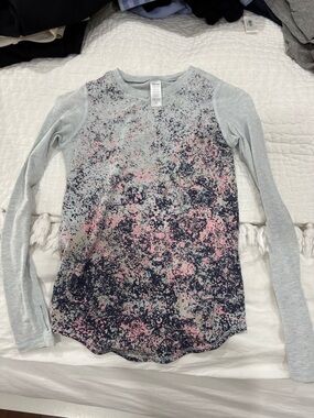 Ivivva Girls' Long-Sleeve Splatter Tee in Light Blue, Pink & Navy